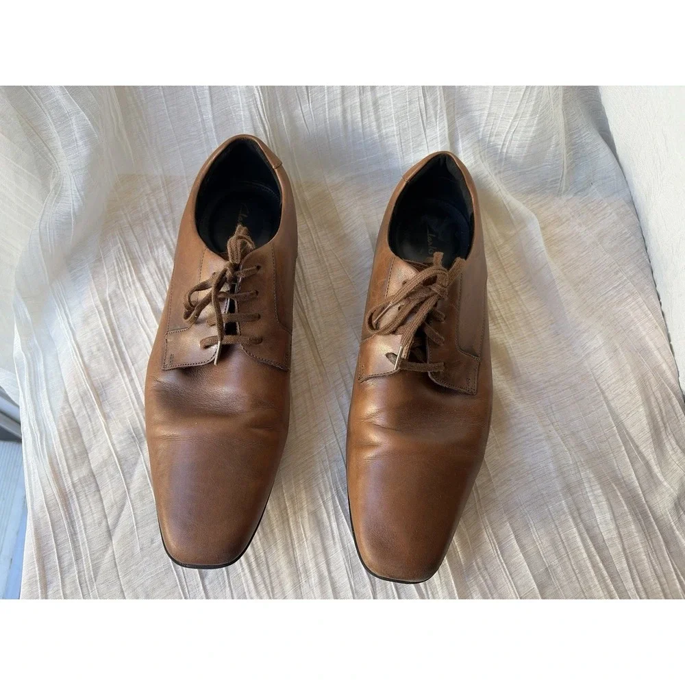 Clarks Glement Lace Men's Size 10 M Tan Brown Leather Formal Derby Oxford Shoes